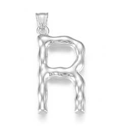 Letter R Устойчивые к потускнению 304 подвески из нержавеющей стали, бамбуковая буква, цвет нержавеющей стали, буква r, 47x24x5.5 мм, отверстие : 5x8 мм