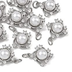 Platinum SHEGRACE Brass Pave Clear Cubic Zirconia Charms, with ABS Imitation Pearl, Rhombus Charms, Cadmium Free & Nickel Free & Lead Free, Long-Lasting Plated, Platinum, 15x15x8mm, Hole: 3.5mm