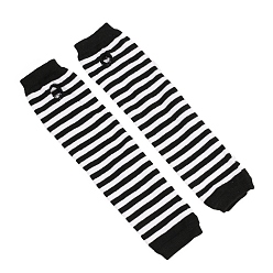 Black Acrylic Fiber Yarn Knitting Fingerless Gloves, Stripe Pattern Winter Warm Gloves with Thumb Hole, Black, 310x80mm