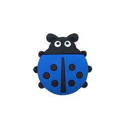 Blue Food Grade Silicone Focal Beads, Ladybird, Blue, 32x31mm