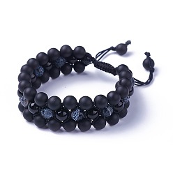 Натуральный Агат Регулируемые браслеты из бисера агата, с естественным обсидианом, бусы из натурального черного агата и нейлоновый шнур, 2-3/8 дюйм ~ 3 дюйм (5.9~7.8 см)