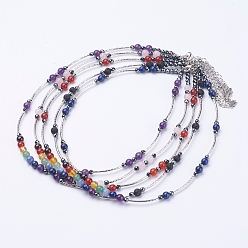Смешанные камни Чакра ювелирные изделия йога, природных драгоценных камней бисера ожерелья, с латунной и легированной фурнитурой, круглые, 17.7 дюйм (45 см)