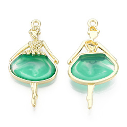 Medium Sea Green Epoxy Resin Big Pendants, Ballet Dancer Charm, with Rack Plating Light Gold Tone Alloy Open Back Bezel, Cadmium Free & Nickel Free & Lead Free, Medium Sea Green, 50.5x26x7mm, Hole: 2.2mm
