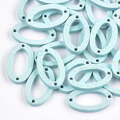 Pale Turquoise Painted Poplar Wood Links, Oval, Pale Turquoise, 24.5x15x3mm, Hole: 1.4mm