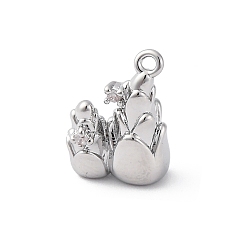 Платинированный Латунные подвески со стразами, без кадмия, без никеля и без свинца, талисман из побегов бамбука, Реальная платина, 14.5x10x5.5 мм, отверстие : 1.2 мм