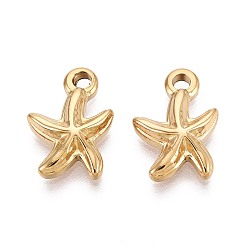 Настоящее золото 18K 304 прелести нержавеющей стали, морская звезда, ионное покрытие (ip), реальный 18 k позолоченный, 14x10x3 мм, отверстие : 1.8 мм