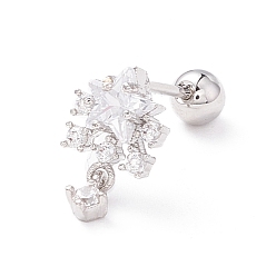 Платина Серьги-гвоздики со снежинками из прозрачного кубического циркония для женщин, хрящевые серьги, серьги-подвески из латуни с завинчивающейся спинкой, платина, 13x7.5x4.7 мм, штифты : 0.7 мм