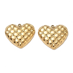 Plaqué 18K Or Véritable Pendentifs en acier inoxydable, breloques en forme de coeur texturé, placage ionique (ip), réel 304 k plaqué or, 18mm, Trou: 23x26.5x4.5mm