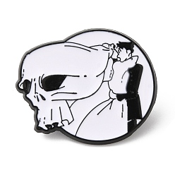 White Halloween Alloy Enamel Brooch for Backpack Clothing, Skull, White, 26.5x31x1.5mm