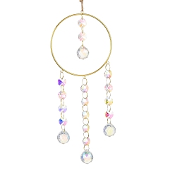 Ring Железные висячие украшения, стеклянные бусины цвета ab восьмиугольные ловцы солнца с кисточками для украшения сада на открытом воздухе, кольцо, 595 мм