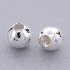 Silver Brass Smooth Round Beads, Seamed Spacer Beads, Silver Color Plated, 3mm, Hole: 1mm