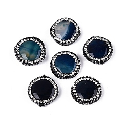 Синий Натуральный агат, окрашенные, плоско-круглые, синие, 17~18x6 мм, отверстие : 1 мм