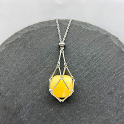 Топаз Нефрит Натуральный топаз нефрит самородки макраме мешочек кулон 201 ожерелья из нержавеющей стали цепи, цвет нержавеющей стали, 23.62 дюйм (60 см)