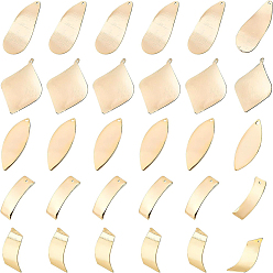 Real 18K Gold Plated 20Pcs 5 Style Brass Pendants, Curved, Rhombus & Teardrop & Rectangle & Horse Eye, Real 18K Gold Plated, 30~38x12~25x1mm, Hole: 1~1.5mm, 4pcs/style