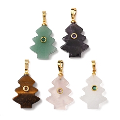 Смешанные камни Природные каменные смешанные подвески, Подвески для рождественской елки с фурнитурой из микрофибры из латуни, золотые, 28x20x7.5 мм, отверстие : 7x4 мм