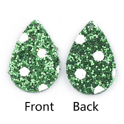 Зеленый Кожаные подвески pu, с блестками, слеза, зелёные, 39x25x2 мм, отверстие : 1.5 мм