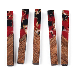 (123L) Белый крем непрозрачный блеск Большие подвески из прозрачной смолы и орехового дерева, золотой фольгой, прямоугольник амулеты, огнеупорный кирпич, 40x5x4 мм, отверстие : 2 мм