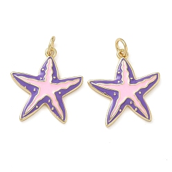 Морская звезда Латунь эмаль подвески, с целью перехода в кольце, реальный 18 k позолоченный, морская звезда, 19.5x18x2.5 мм, отверстие : 3.5 мм
