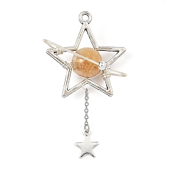Citrine Heated Natural Citrine Pendants, Alloy Star Charms, Antique Silver, 50x27x11.5mm, Hole: 2mm
