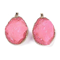 Quartz Crystal Natural Quartz Crystal Pendants, with Golden Plated Brass Findings and Shell, Oval Charms, Dyed, 49x36.5x27mm, Hole: 7.5x4.5mm