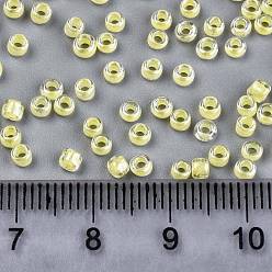 Champagne Yellow 8/0 Glass Seed Beads, Transparent Inside Colours Luster, Round Hole, Round, Champagne Yellow, 8/0, 3~4x2~3mm, Hole: 0.8mm, about 15000pcs/bag