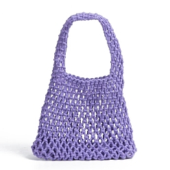 Slate Blue Woven Cotton Handbags, Women's Net Bags, Shoulder Bags, Slate Blue, 30x21x8cm