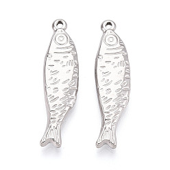 Нержавеющая Сталь Цвет 304 из нержавеющей стали рыба кулоны, цвет нержавеющей стали, 40.5x10x3.5 мм, отверстие : 1.6~1.8 мм