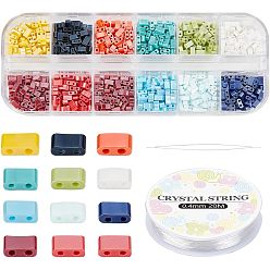 Mixed Color 480Pcs 12 Colors Opaque Glass Seed Beads, 2-Hole, Rectangle, Mixed Color, 5x4.5~5.5x2~2.5mm, Hole: 0.5~0.8mm, 40pcs/color