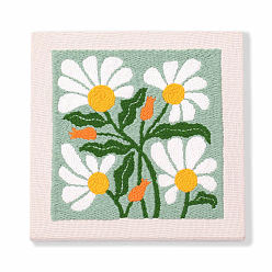 White Flower Pattern Punch Embroidery Beginner Kits, including Embroidery Cloth & Thread, Punch Needle Pen, Photo Frame, Instruction Sheet, White, 250x250mm