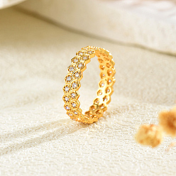 Golden Brass Micro Pave Cubic Zirconia Finger Rings for Women, Hexagon, Golden, US Size 7(17.3mm)