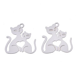 Нержавеющая Сталь Цвет Устойчивые к потускнению 304 филигранные подвески из нержавеющей стали, гравированные металлические украшения, кошка, цвет нержавеющей стали, 18.5x17.5x0.2 мм, отверстие : 1.5 мм