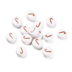 Letter J Непрозрачные акриловые бусины с рождественской тематикой, буква J, 10x10x5 мм, отверстие : 1.8 мм