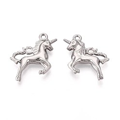 Нержавеющая Сталь Цвет Не тускнеющие 316 подвески из нержавеющей стали, очарование единорога, цвет нержавеющей стали, 21x21x4 мм, отверстие : 1.8 мм