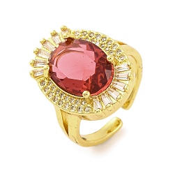 Красный Открытое кольцо-манжета овальной формы с фианитами и стеклом, латунные кольца на палец для женщин, реальный 18 k позолоченный, красные, 16 мм, регулируемый