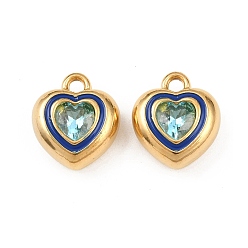 Синий 304 нержавеющей стальной эмали подвески, сердце, со стразами, реальный 18 k позолоченный, вакуумное покрытие pvd, синие, 16x14x7.5 мм, отверстие : 2 мм