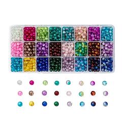 Mixed Color Spray Painted Crackle Glass Beads, Round, Mixed Color, 6mm, Hole: 1.3~1.6mm, 24 colors, about 70pcs/color, 1680pcs/box