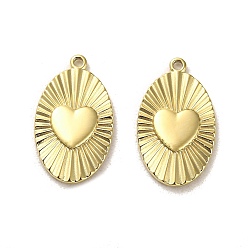 Настоящее золото 14K 304 подвески из нержавеющей стали, овал с сердечками, реальный 14 k позолоченный, 20x12x2 мм, отверстие : 1.2 мм