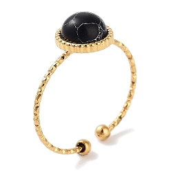 Синтетическая Бирюза Ионное покрытие (ip) 304 кольцо из нержавеющей стали, регулируемые синтетические бирюзовые кольца, плоско-круглые, 10.5 мм, внутренний диаметр: регулируемый