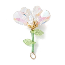 Прозрачный Подвески-цветы из стеклянных бусин ручной работы, с 304 петлей из нержавеющей стали, граненые, прозрачные, 39~41x23~24.5x24~26 мм, отверстие : 4x2.5 мм