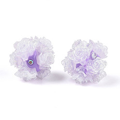 Лиловый Бусины из полимерной глины со стразами и рельефными смоляными розами, для телефонных цепей, кукольные брелоки и украшения для сумок, сирень, 22~26 мм, отверстие : 2~2.5 мм