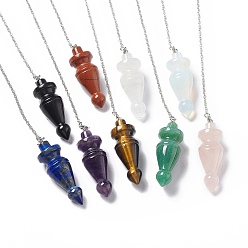 Смешанные камни Смешанные природные и синтетические драгоценные камни остроконечные маятники биолокации, с реечной обшивкой латунными выводами, без кадмия и без свинца, конус, 232x2.5 мм, отверстие : 1.2~1.8 мм