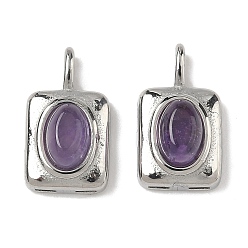 Аметист Натуральный аметистовый прямоугольник с овальными подвесками, с 304 установками из нержавеющей стали, цвет нержавеющей стали, 13.5x8x4.5 мм, отверстие : 3x1 мм