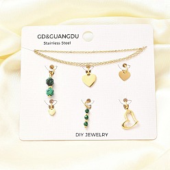 Настоящее золото 14K Синтетический малахитовый кулон в форме сердца, комплекты ожерелий и браслетов, 304 комплекты украшений из нержавеющей стали для женщин, реальный 14 k позолоченный, 18.11 дюйм (460 мм)