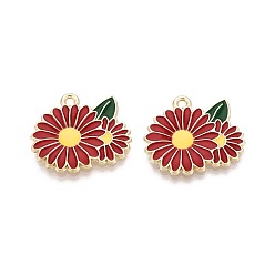 (123L) Белый крем непрозрачный блеск Подвески из сплава и эмали, цветок, золотой свет, огнеупорный кирпич, 20x22x2 мм, отверстие : 1.6 мм