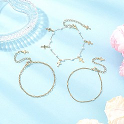 Cross Круглые цепочки из искусственного жемчуга и 304 цепочки из нержавеющей стали, наборные браслеты для женщин, крестик, 7-1/8 дюйм (18.2 см), 3 шт / комплект