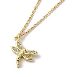Dragonfly 304 подвесные из нержавеющей стали ожерелья, ожерелья с подвесками из латуни с прозрачным кубическим цирконием и микропаве, стрекоза, 17.72 дюйм(45см) подвеска: 18x21мм
