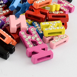 Letter N Mixed Color Zinc Alloy Grade A Rhinestone Letter Slide Charms, Letter.N, 12.5x9.5x4.5mm, Hole: 8x1.5mm