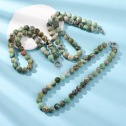 Jasper Avec Ligne Verte Colliers de perles rondes en jaspe vert naturel de mm, avec des chaînes d'extrémité en laiton, platine, 12 pouce (18.50 cm)