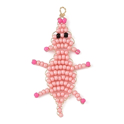 Pink Подвески из бисера, свинья очарование, с медной проволокой, розовые, 46x24x2 мм, отверстие : 2 мм