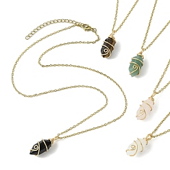 Золотой Ожерелья-подвески из натуральных смешанных драгоценных камней с острыми гранеными пулями и медной проволокой, с 304 кабельными цепочками из нержавеющей стали, золотые, 17.76 дюйм (45.1 см)